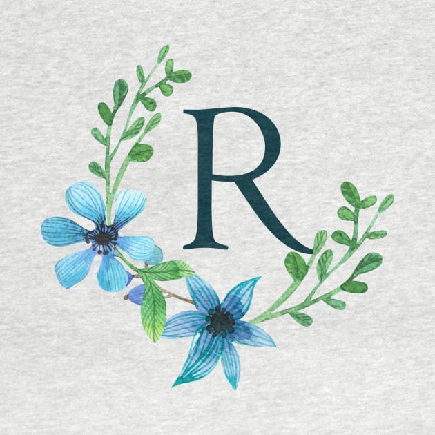 Floral Monogram R Pretty Blue Flowers by floralmonogram